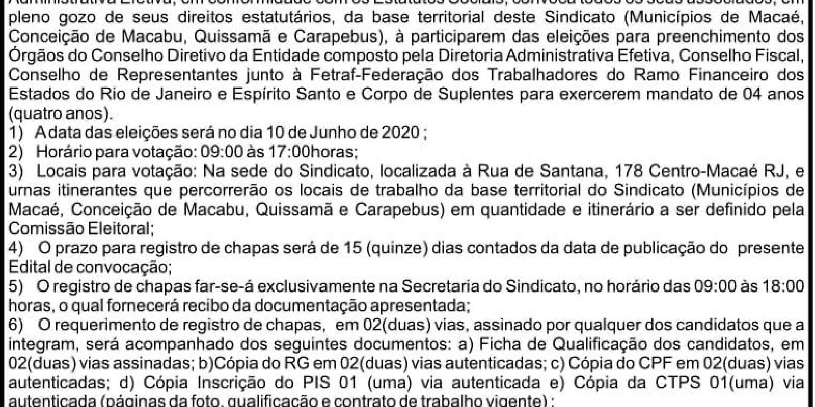 Sindicato publica calendário do pleito para a próxima gestão