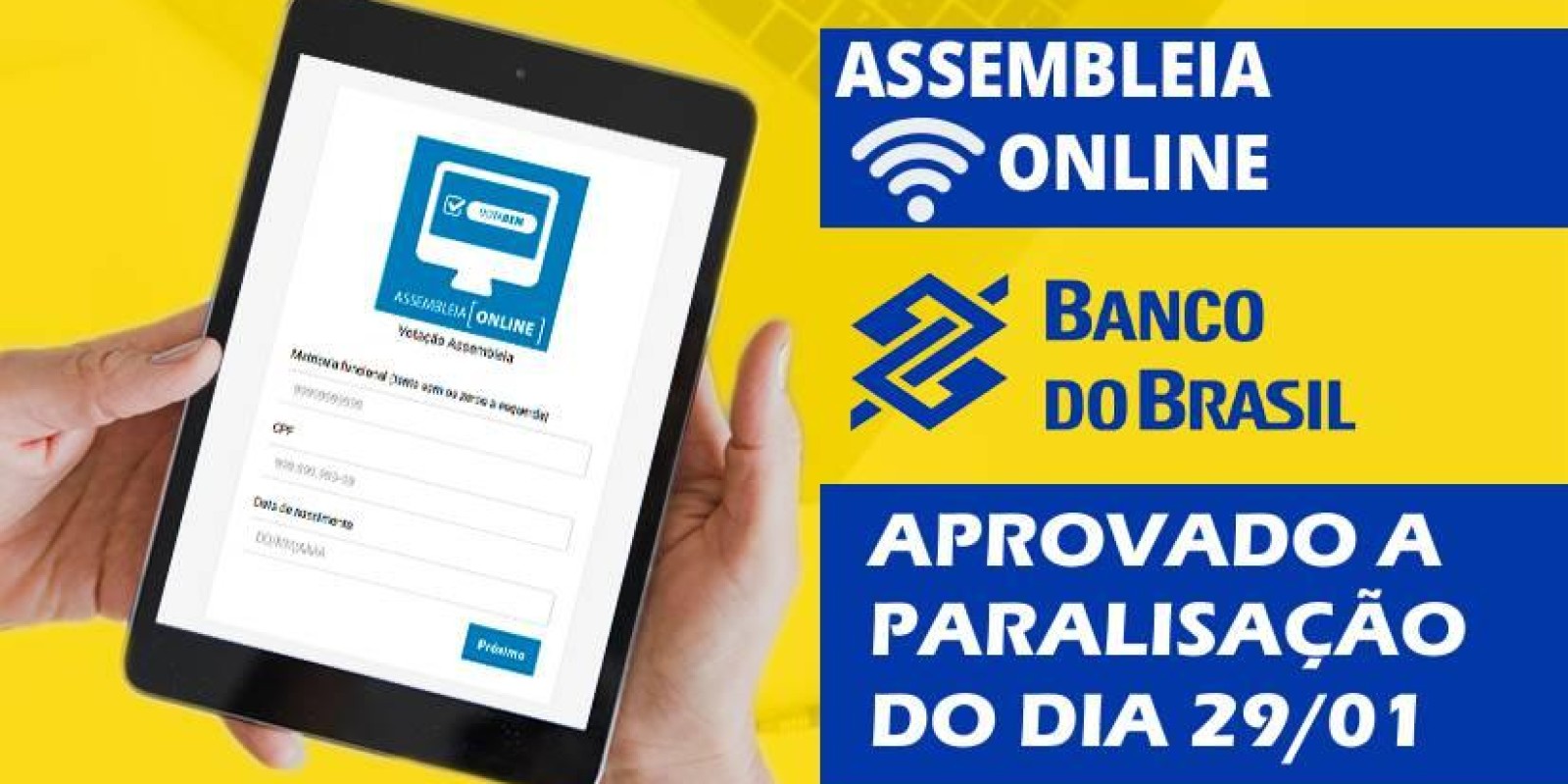 Paralização no dia 29/01/2021 no Banco do Brasil