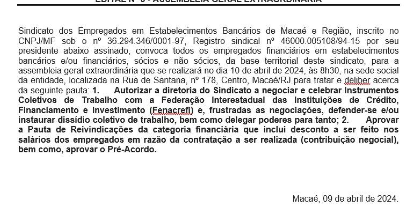 EDITAL Nº 5 - ASSEMBLEIA GERAL EXTRAORDINÁRIA - FINANCIÁRIOS