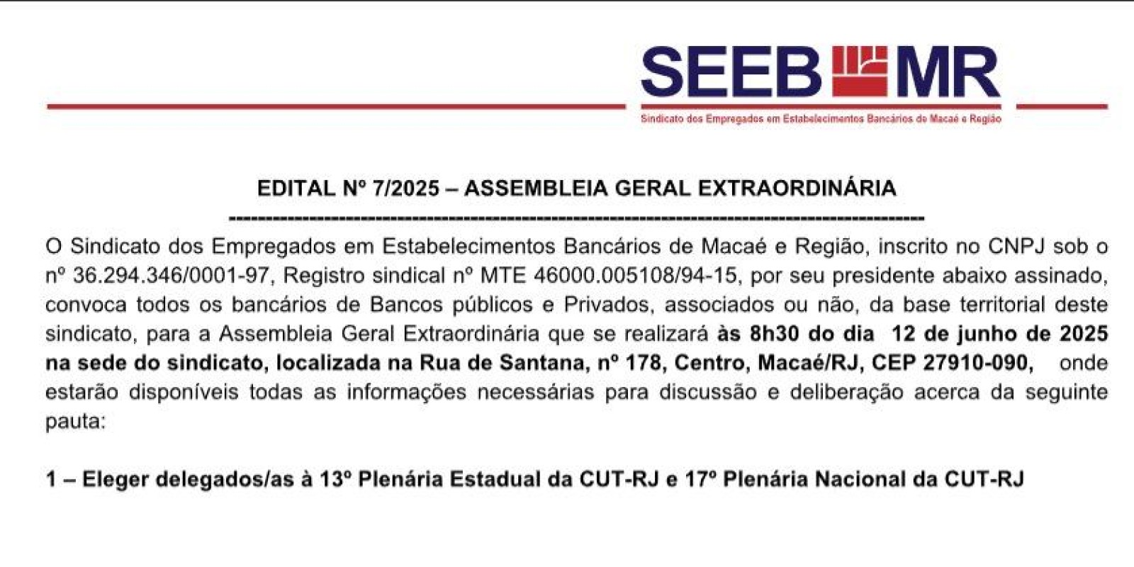 EDITAL Nº 7/2025 – ASSEMBLEIA GERAL EXTRAORDINÁRIA