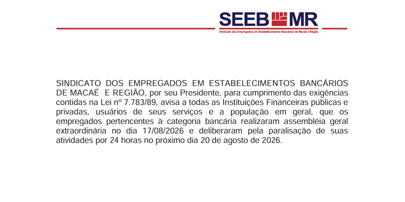 PARALISAÇÃO DIA 20 DE AGOSTO DE 2026