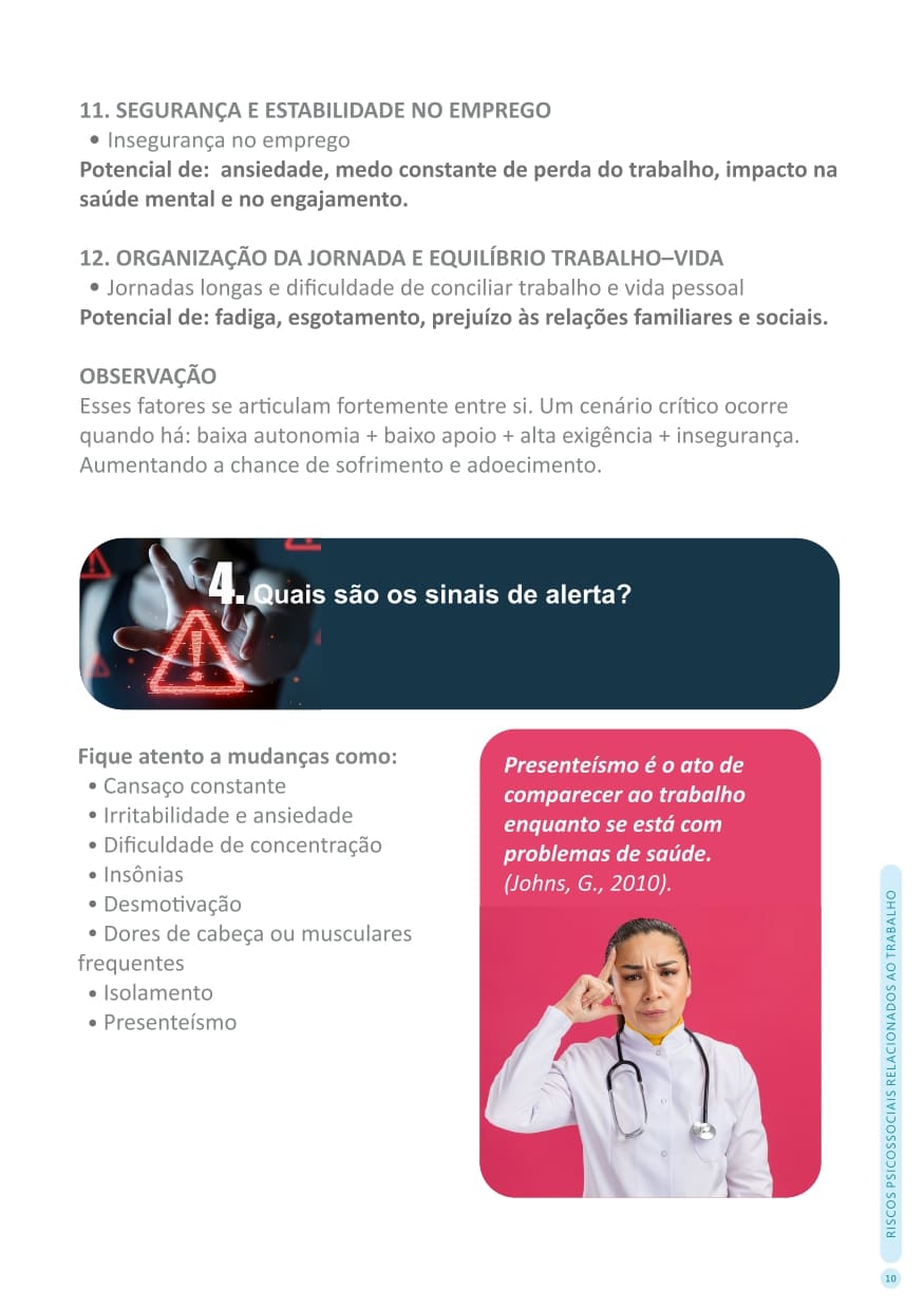 Página 10 da cartilha Sobre Riscos Psicossociais