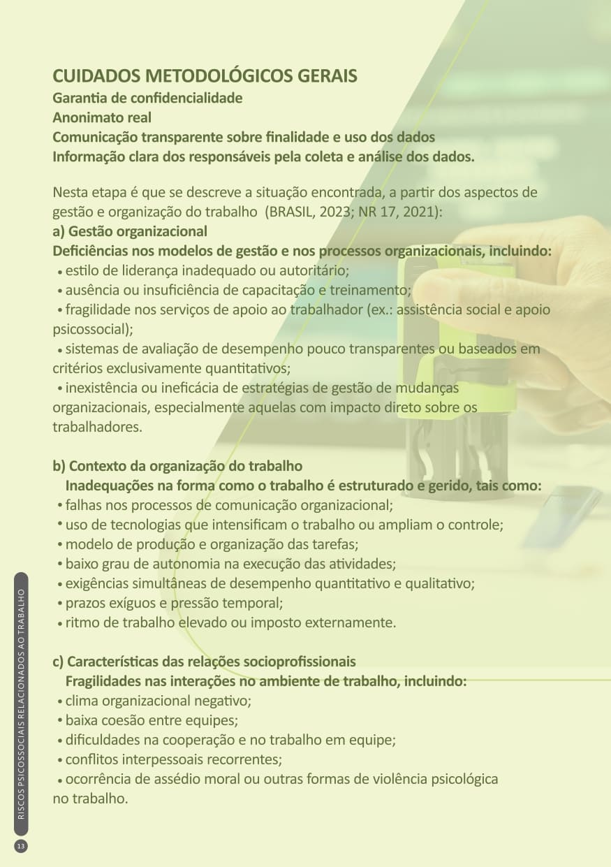 Página 13 da cartilha Sobre Riscos Psicossociais
