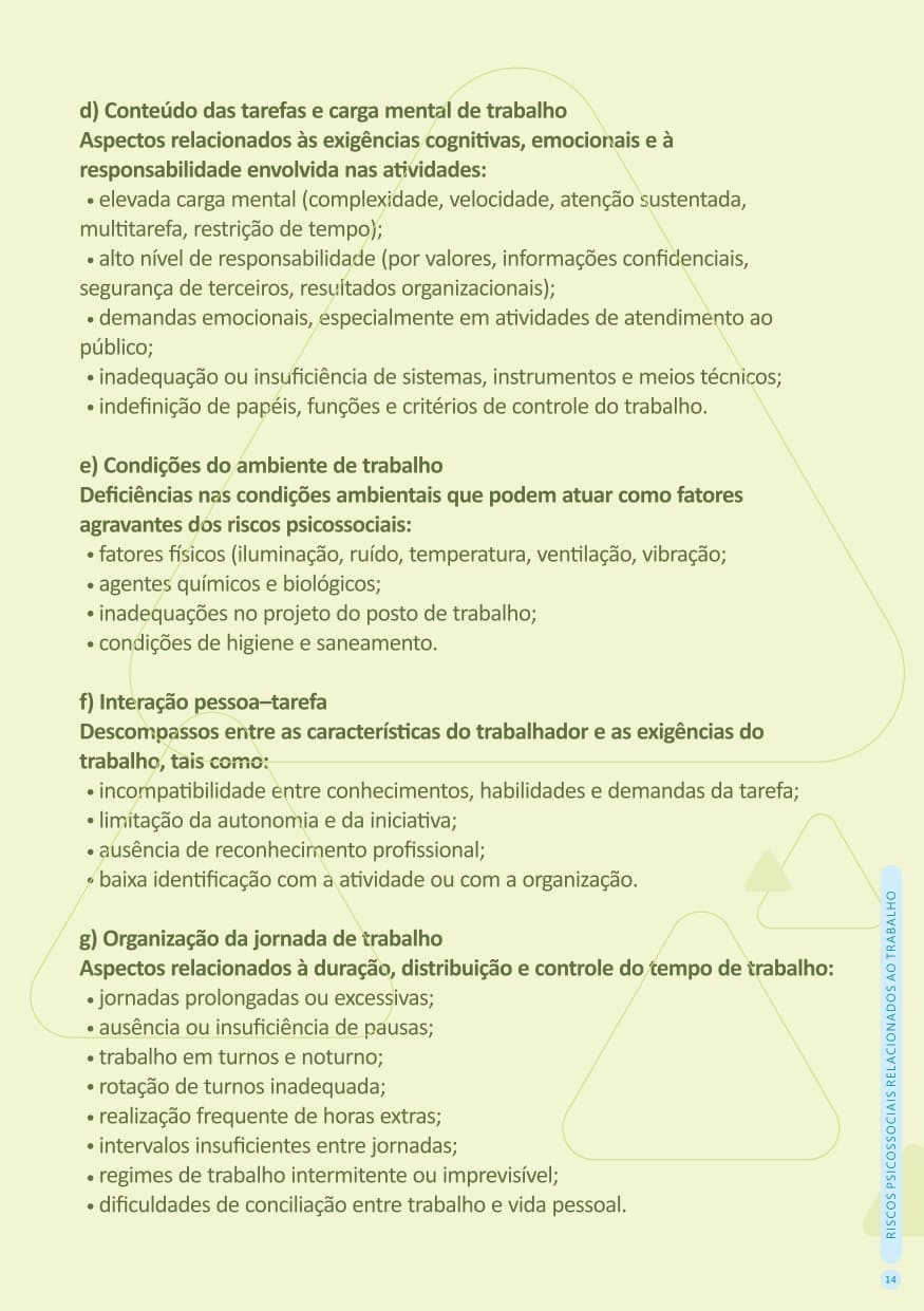 Página 14 da cartilha Sobre Riscos Psicossociais