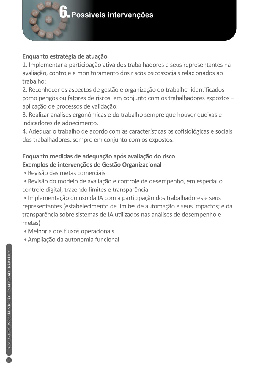 Página 17 da cartilha Sobre Riscos Psicossociais