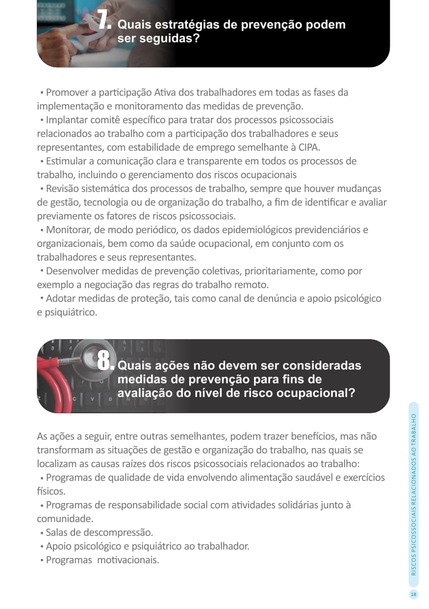 Página 18 da cartilha Sobre Riscos Psicossociais