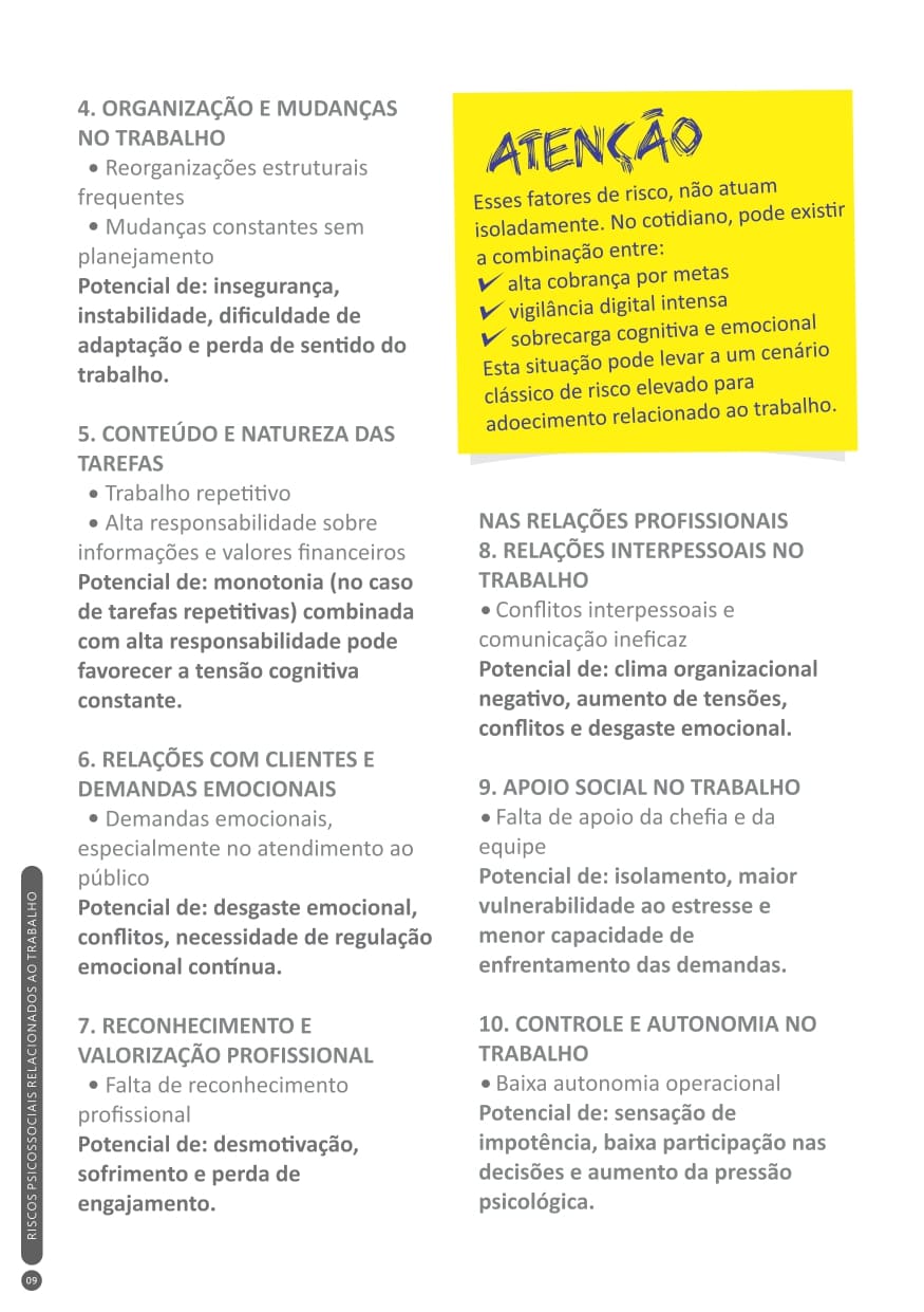 Página 9 da cartilha Sobre Riscos Psicossociais