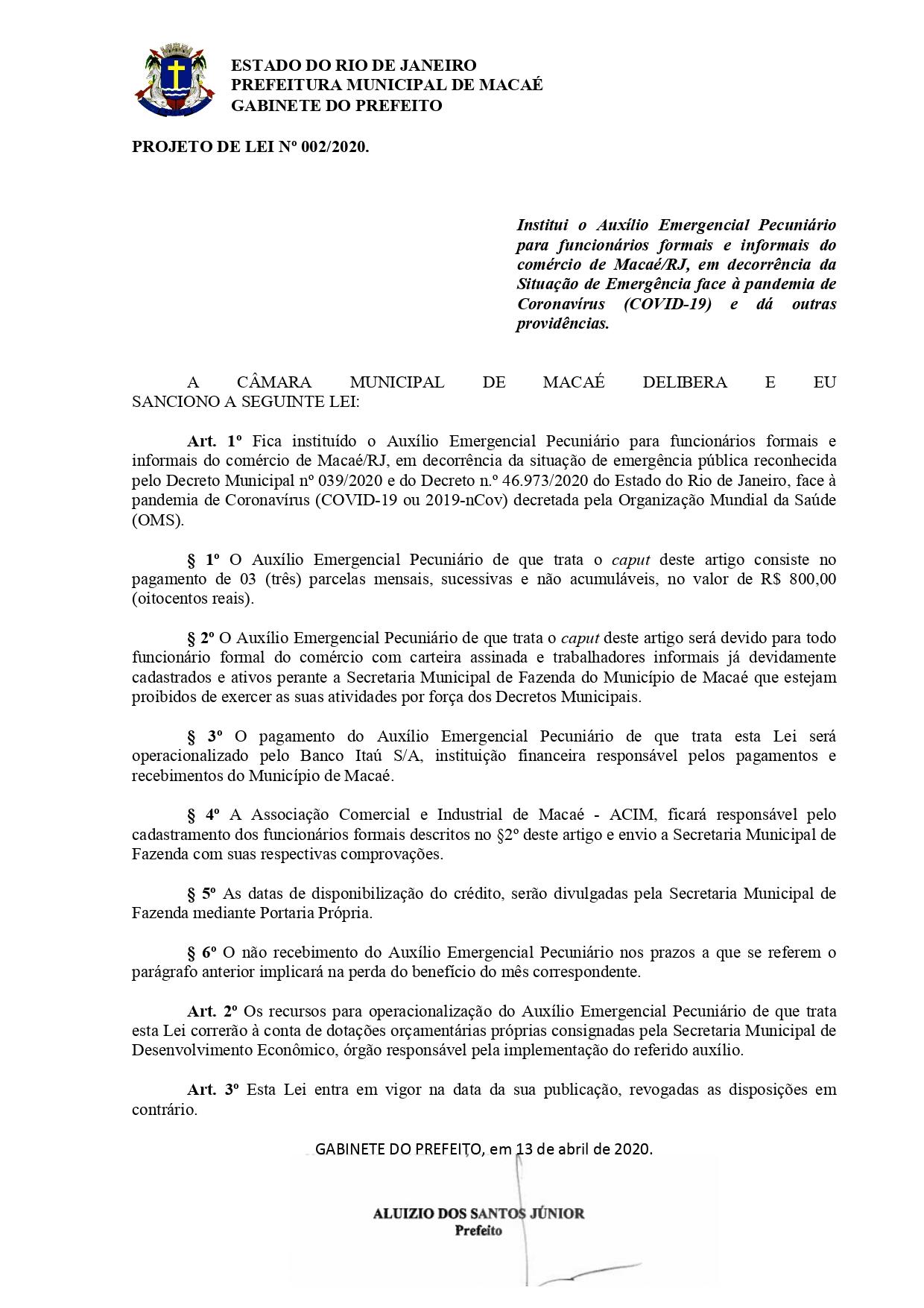 Projeto de lei assinado nesta segunda (13) propõe criação de auxílio financeiro de R$ 800