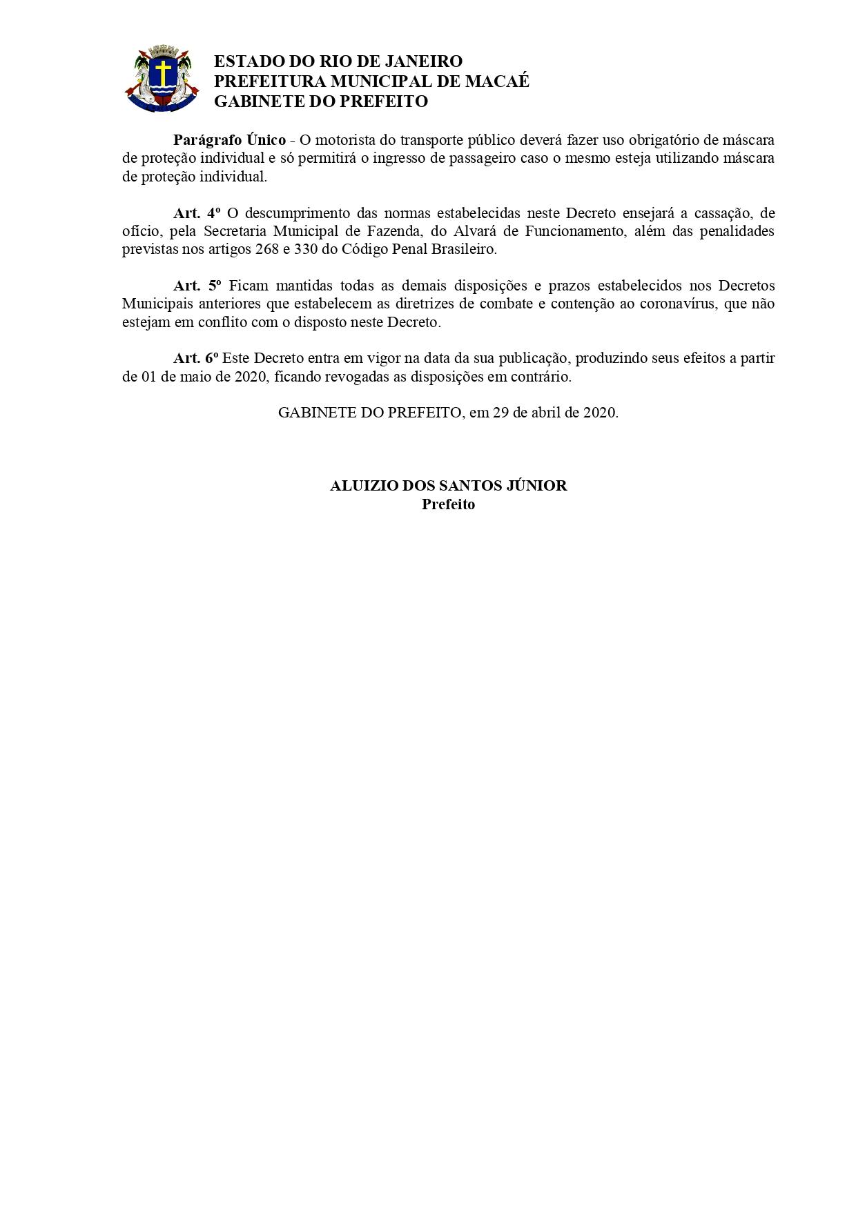 Decreto 062-2020  Uso obrigatório de mascaras pelos clientes