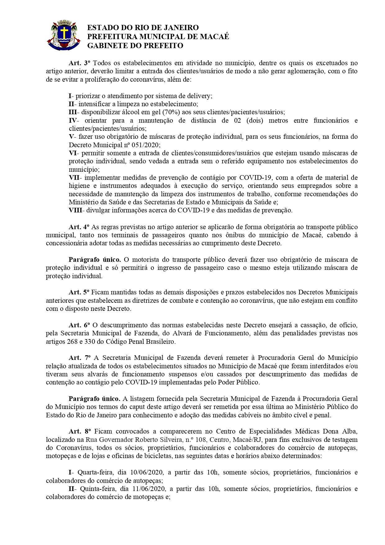 Decreto 080/2020 editado nesta sexta-feira (05) pela Prefeitura de Macaé, prorroga a suspenção das atividades laborais no município