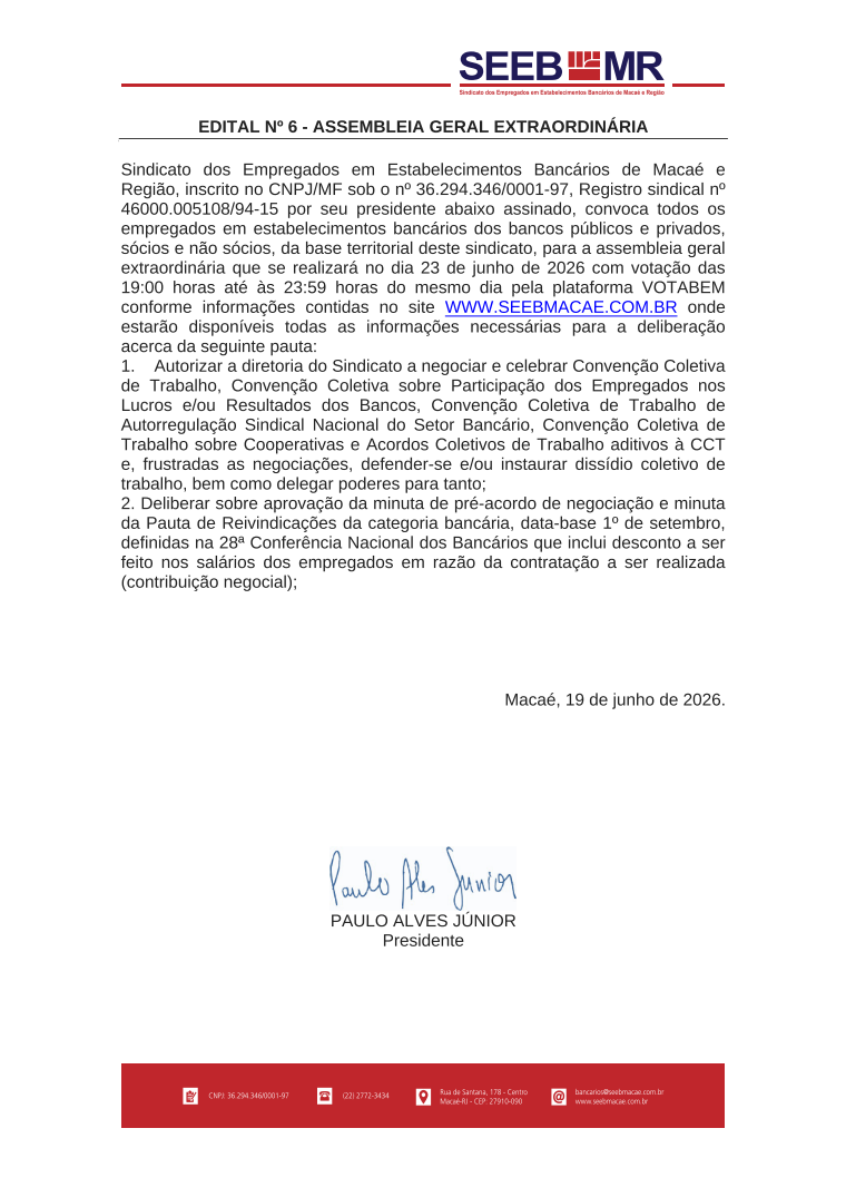 EDITAL DE CONVOCAÇÃO Nª 06/2026