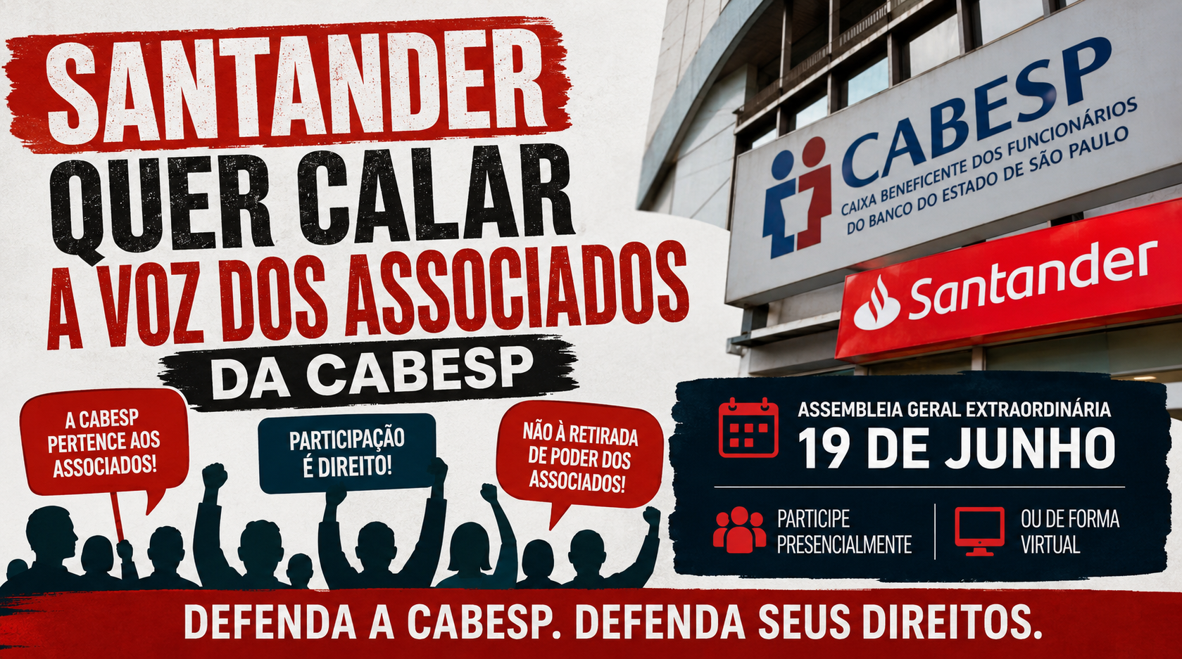 Santander tenta retirar poder dos associados da Cabesp e entidades mobilizam beneficiários contra reforma estatutária