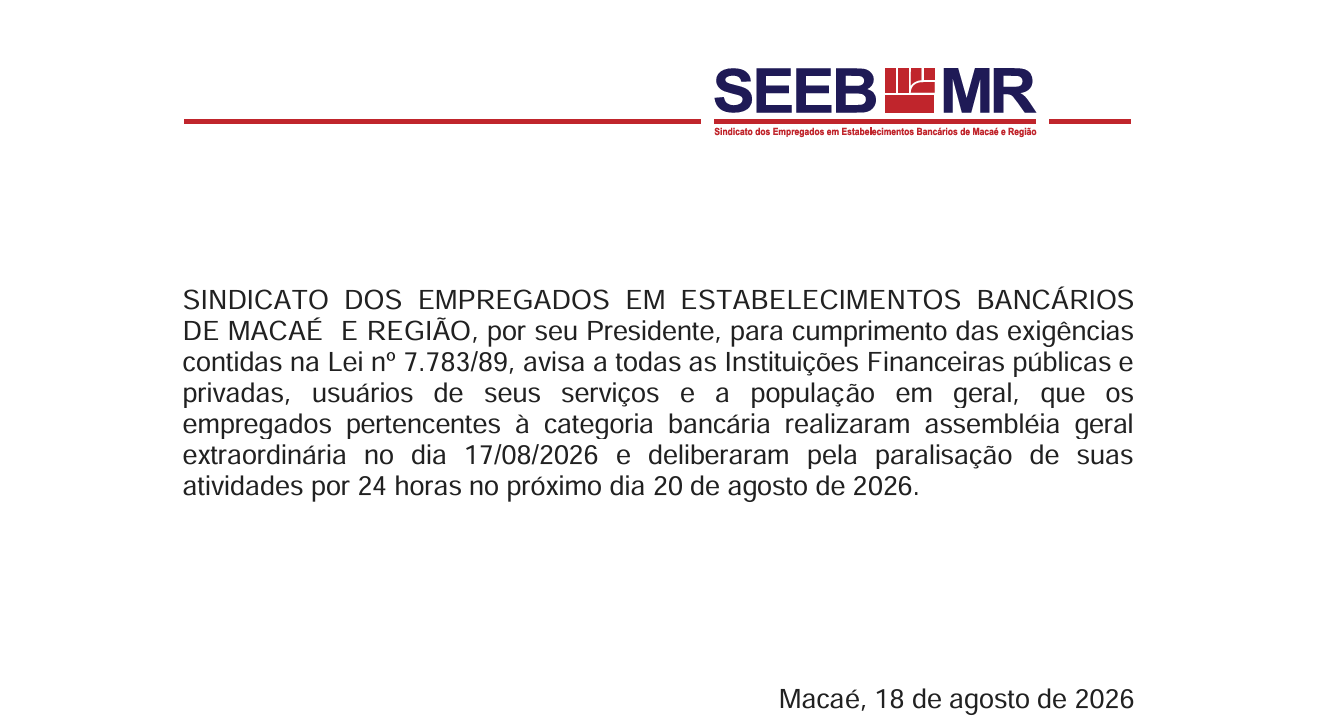 PARALISAÇÃO DIA 20 DE AGOSTO DE 2026